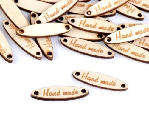 Etykietka drewniana Hand made 6 x 27 mm, naturalna